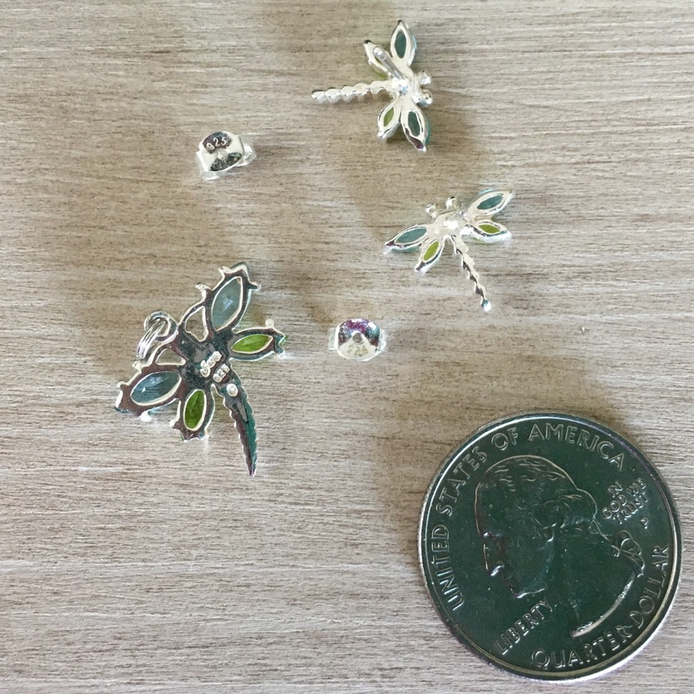 Sterling Gemstone Dragonfly Pendant & Earrings Set